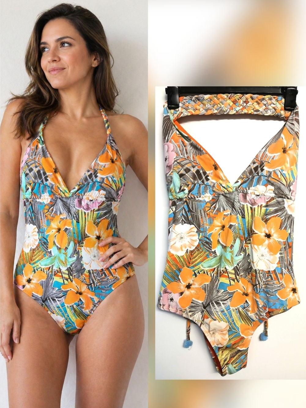 MKW Praia BRAZILIAN One Piece TROPICAL SWIMSUIT Beach Swimwear Women's SIZE L